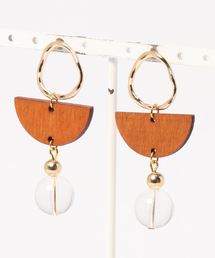 【Flamingoroom】ウッドハーフムーンピアス