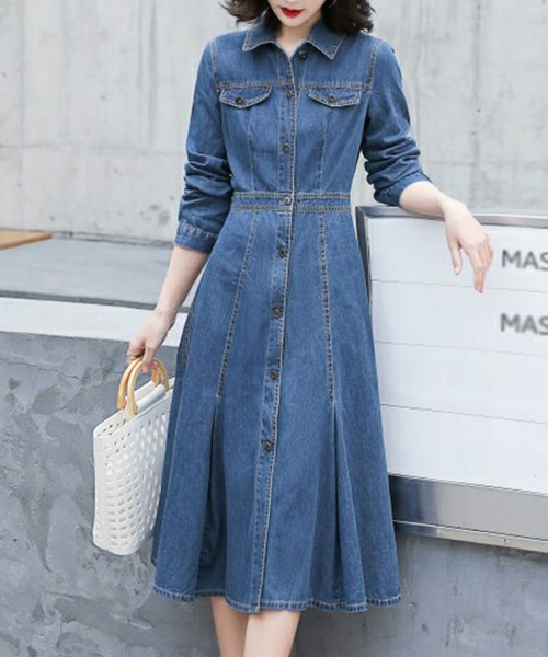 デニム ワンピース シャツワンピース Grandeir グランディール のファッション シャツワンピース フレア フレア