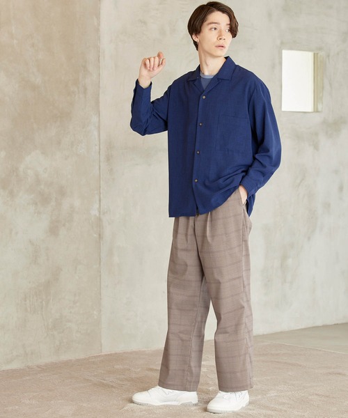 MONO-MART（モノマート）の「TRストレッチ スーツ地 タックワイドパンツ（その他パンツ・メンズ・グリーン/グレー系その他/ブラック/ブラウン系その他/ネイビー/ライトグレー/グレイッシュベージュ/ダークブラウン/グレー系その他2/ブラウン系その他2/ホワイト/ライトグリーン/ブラック系その他/ベージュ系その他2/ブルー系その他/ライラック・S/L/XL/M）」の6枚目の写真