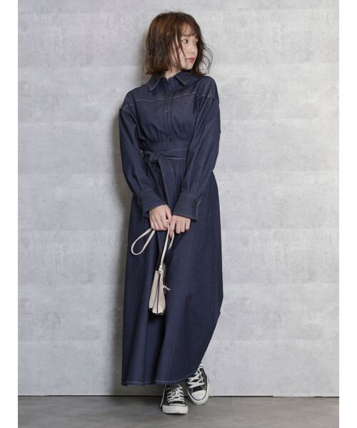 dazzlin（ダズリン）の「ステッチアートシャツワンピース（ワンピース・レディース・イエロー/インディゴブルー/アイボリー・FREE）」の10枚目の写真