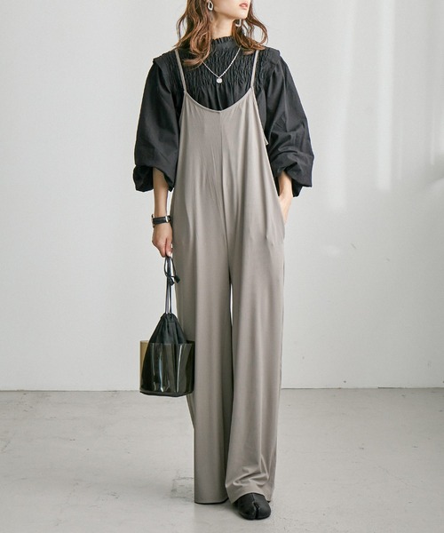 Fashion Letter（ファッションレター）の「ストレッチキャミワイドサロペット（サロペット/オーバーオール・レディース・グレイッシュベージュ/モカ/チャコールグレー/ブラック・M）」の4枚目の写真