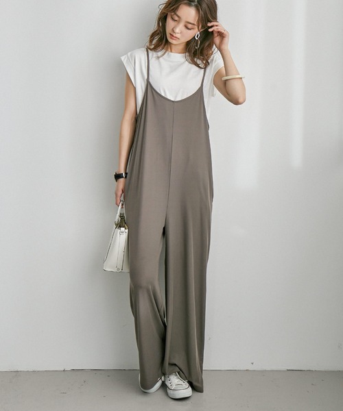 Fashion Letter（ファッションレター）の「ストレッチキャミワイドサロペット（サロペット/オーバーオール・レディース・グレイッシュベージュ/モカ/チャコールグレー/ブラック・M）」の3枚目の写真