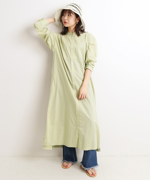 SLOBE IENA（スローブイエナ）の「コットンリヨセルドレープローンワンピース【手洗い可能】◆（シャツワンピース・レディース・ベージュ/ピンク/ブルー/グリーン・FREE）」の3枚目の写真