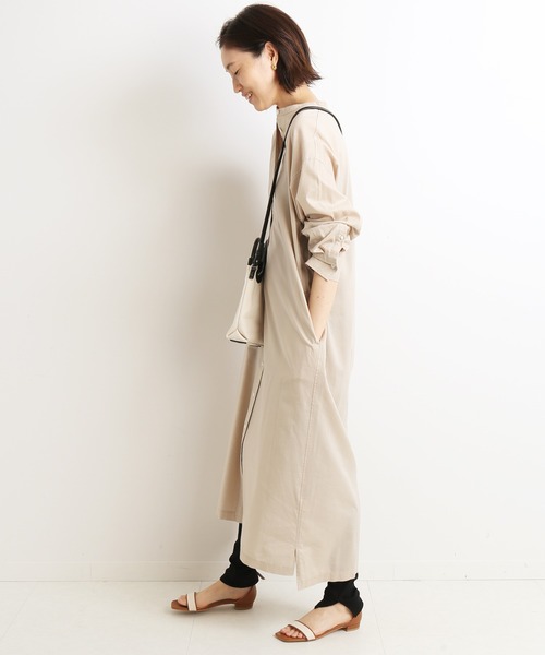 SLOBE IENA（スローブイエナ）の「コットンリヨセルドレープローンワンピース【手洗い可能】◆（シャツワンピース・レディース・ベージュ/ピンク/ブルー/グリーン・FREE）」の18枚目の写真