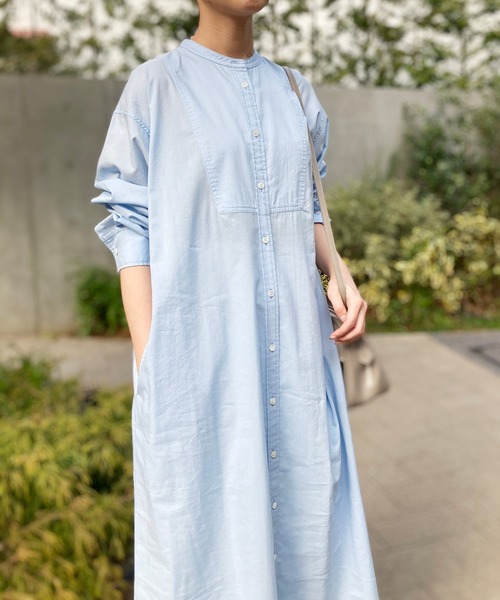 SLOBE IENA（スローブイエナ）の「コットンリヨセルドレープローンワンピース【手洗い可能】◆（シャツワンピース・レディース・ベージュ/ピンク/ブルー/グリーン・FREE）」の20枚目の写真