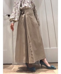 ツイル部分プリーツフレアスカート