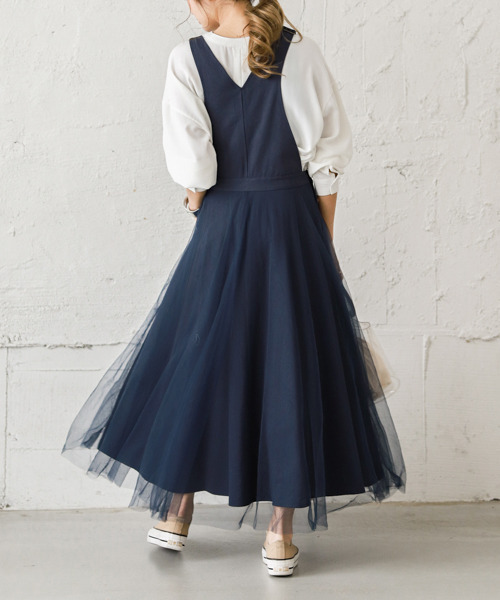 La-gemme(ラジェム)の「チュールドッキングデニムジャンパースカート(サロペット/オーバーオール・レディース・ネイビー/アイボリー/ベージュ/オリーブ/ブラック・M/L)」の18枚目の写真