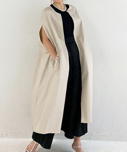 M y u（ミュー）の「ポケットパール付シャツ風トレンチロングジレ（その他アウター・レディース・ベージュ/ナチュラル・FREE）」の4枚目の写真