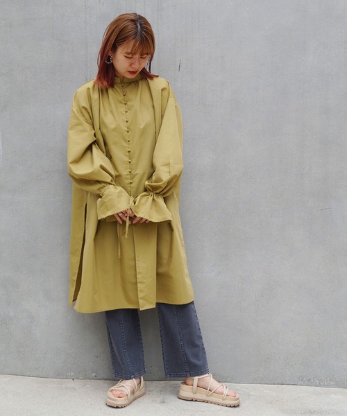 179/WG（イチナナキュウダブルジー）の「キャンディスリーブチュニックシャツ（シャツワンピース・レディース・ブラック/カーキ/オフホワイト・MEDIUM）」の13枚目の写真