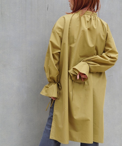 179/WG（イチナナキュウダブルジー）の「キャンディスリーブチュニックシャツ（シャツワンピース・レディース・ブラック/カーキ/オフホワイト・MEDIUM）」の14枚目の写真