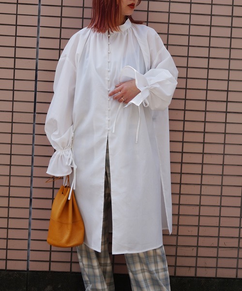 179/WG（イチナナキュウダブルジー）の「キャンディスリーブチュニックシャツ（シャツワンピース・レディース・ブラック/カーキ/オフホワイト・MEDIUM）」の15枚目の写真