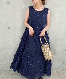 両前ドット刺繍ワンピース