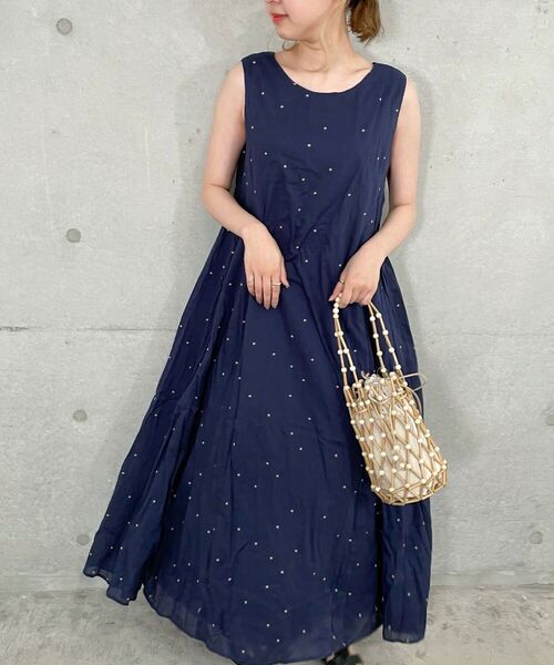 fredy repit（フレディレピ）の「両前ドット刺繍ワンピース（ワンピース・レディース・ブルー系その他7/ブラック系その他3・38）」の2枚目の写真