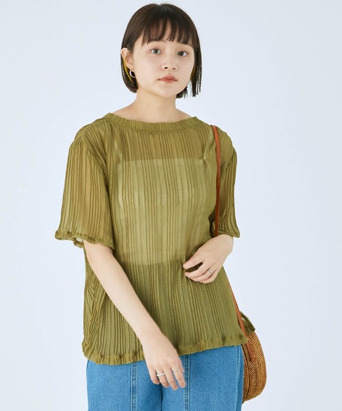 mikke(ミッケ)の「シアーランダムプリーツ 半袖ブラウス(シャツ/ブラウス・レディース・ブラック/ブラウン/オリーブ/アイボリー・FREE)」の15枚目の写真