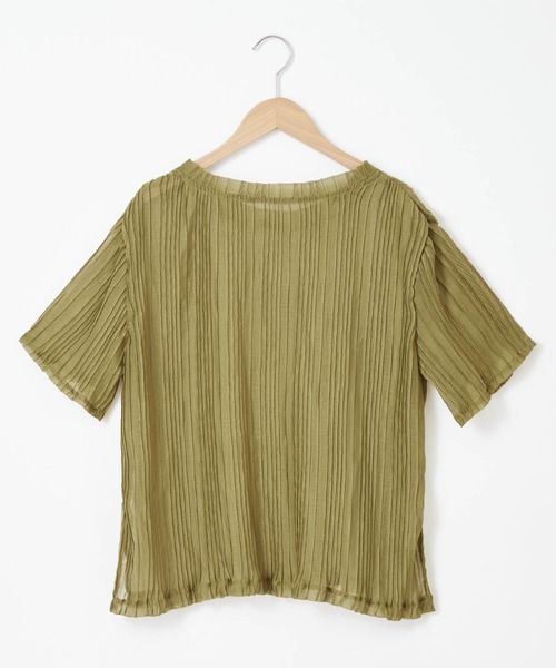 mikke(ミッケ)の「シアーランダムプリーツ 半袖ブラウス(シャツ/ブラウス・レディース・ブラック/ブラウン/オリーブ/アイボリー・FREE)」の12枚目の写真