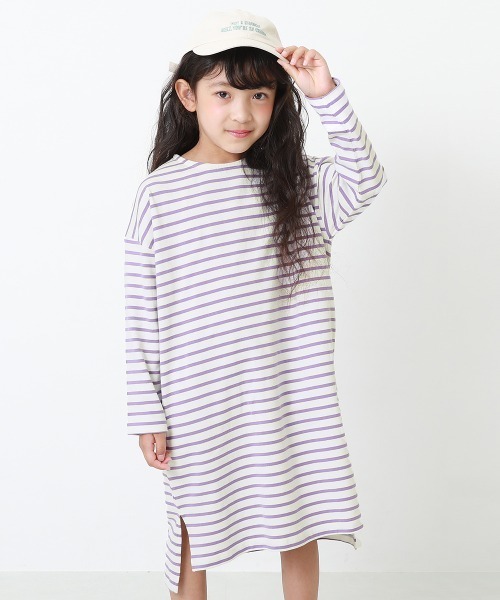 devirock（デビロック）の「ゆるっとボーダー長袖ワンピース（ワンピース・キッズ・ブラック/サックスブルー/ラベンダー/チャコール/ダークベージュ・110cm/100cm/120cm/130cm/140cm/150cm/160cm）」の15枚目の写真
