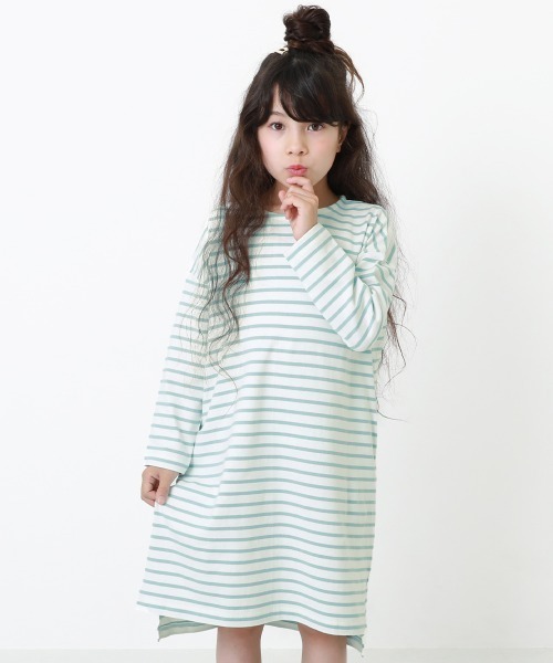 devirock（デビロック）の「ゆるっとボーダー長袖ワンピース（ワンピース・キッズ・ブラック/サックスブルー/ラベンダー/チャコール/ダークベージュ・110cm/100cm/120cm/130cm/140cm/150cm/160cm）」の18枚目の写真