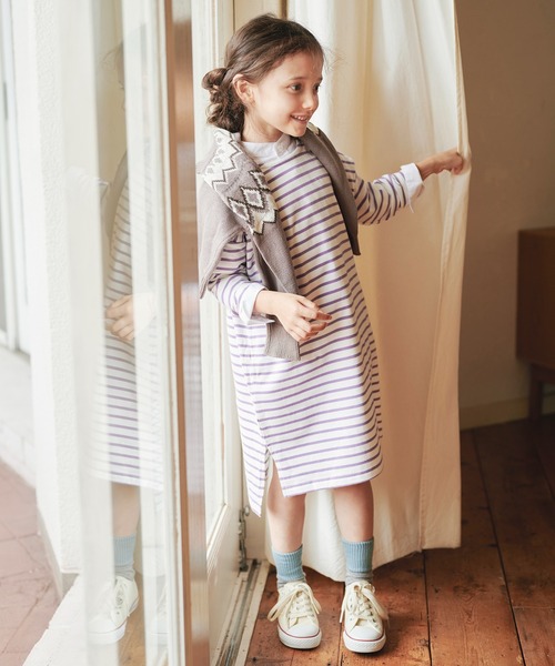 devirock（デビロック）の「ゆるっとボーダー長袖ワンピース（ワンピース・キッズ・ブラック/サックスブルー/ラベンダー/チャコール/ダークベージュ・110cm/100cm/120cm/130cm/140cm/150cm/160cm）」の17枚目の写真