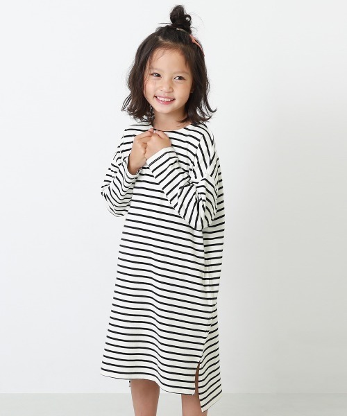 devirock（デビロック）の「ゆるっとボーダー長袖ワンピース（ワンピース・キッズ・ブラック/サックスブルー/ラベンダー/チャコール/ダークベージュ・110cm/100cm/120cm/130cm/140cm/150cm/160cm）」の19枚目の写真