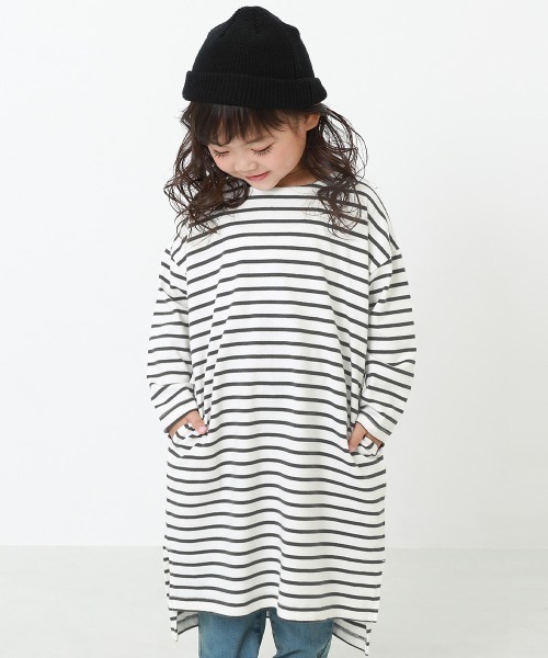 devirock（デビロック）の「ゆるっとボーダー長袖ワンピース（ワンピース・キッズ・ブラック/サックスブルー/ラベンダー/チャコール/ダークベージュ・110cm/100cm/120cm/130cm/140cm/150cm/160cm）」の20枚目の写真