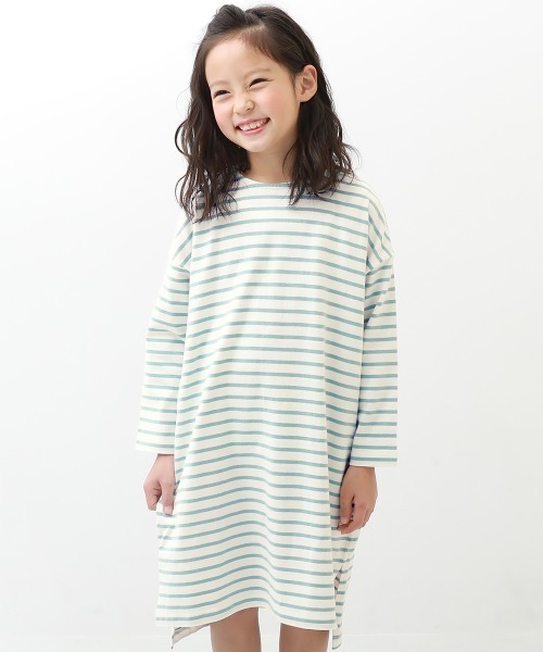 devirock（デビロック）の「ゆるっとボーダー長袖ワンピース（ワンピース・キッズ・ブラック/サックスブルー/ラベンダー/チャコール/ダークベージュ・110cm/100cm/120cm/130cm/140cm/150cm/160cm）」の22枚目の写真