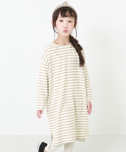 devirock（デビロック）の「ゆるっとボーダー長袖ワンピース（ワンピース・キッズ・ブラック/サックスブルー/ラベンダー/チャコール/ダークベージュ・110cm/100cm/120cm/130cm/140cm/150cm/160cm）」の21枚目の写真