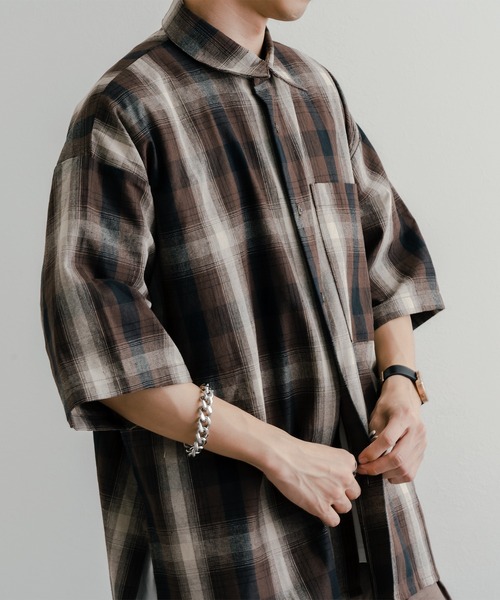 epnok（エプノック）の「サイドスリットオンブレチェックシャツ（シャツ/ブラウス・メンズ・ダークブラウン/ベージュ・SMALL/LARGE/MEDIUM）」の10枚目の写真