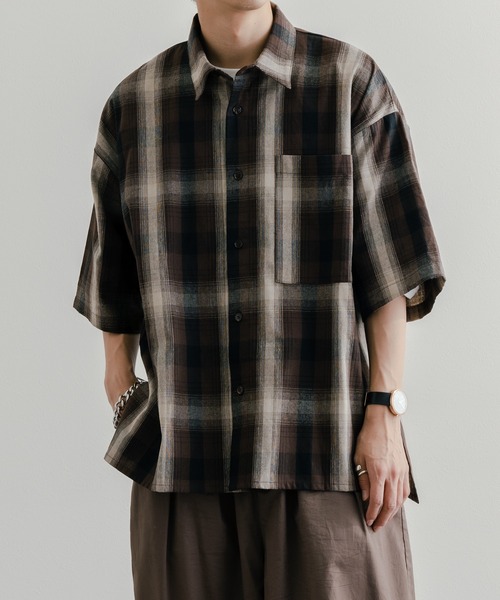 epnok（エプノック）の「サイドスリットオンブレチェックシャツ（シャツ/ブラウス・メンズ・ダークブラウン/ベージュ・SMALL/LARGE/MEDIUM）」の3枚目の写真
