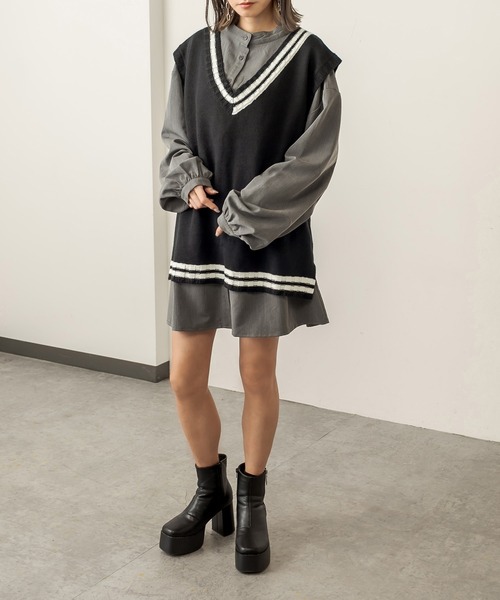 RASVOA（ラスボア）の「ウエストシャーリングワンピース（ワンピース・レディース・ブラック/グレー・FREE）」の5枚目の写真