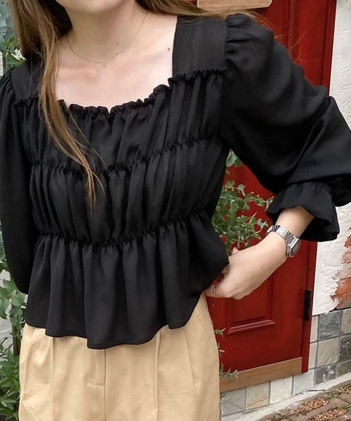 Bab（バブ）の「【Bab×KANAMI】Shirring Blouse（シャツ/ブラウス・レディース・ブラック/ピンク/アイボリー・38）」の7枚目の写真