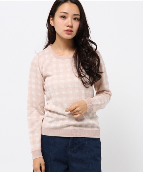 earth music&ecology（アースミュージックアンドエコロジー）の「チェックニットプルオーバー（ニット/セーター・レディース・ブラック/ライトピンク/サックスブルー/ネイビー・SMALL/MEDIUM）」の4枚目の写真