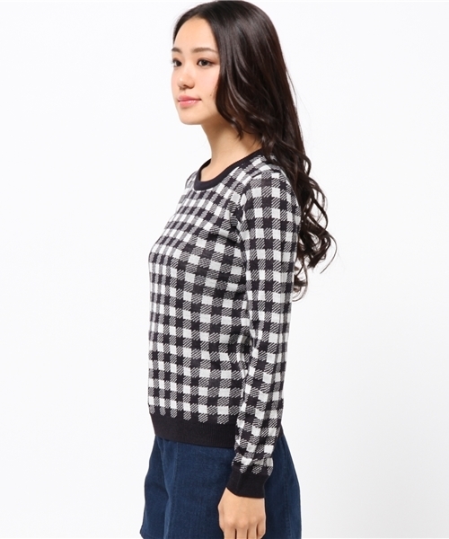 earth music&ecology（アースミュージックアンドエコロジー）の「チェックニットプルオーバー（ニット/セーター・レディース・ブラック/ライトピンク/サックスブルー/ネイビー・SMALL/MEDIUM）」の8枚目の写真