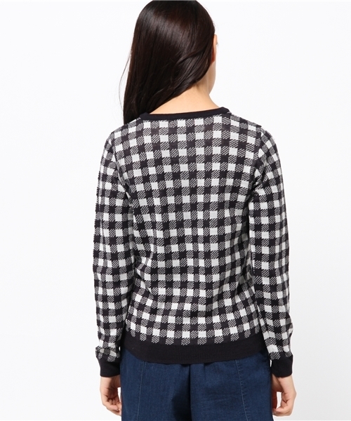 earth music&ecology（アースミュージックアンドエコロジー）の「チェックニットプルオーバー（ニット/セーター・レディース・ブラック/ライトピンク/サックスブルー/ネイビー・SMALL/MEDIUM）」の9枚目の写真