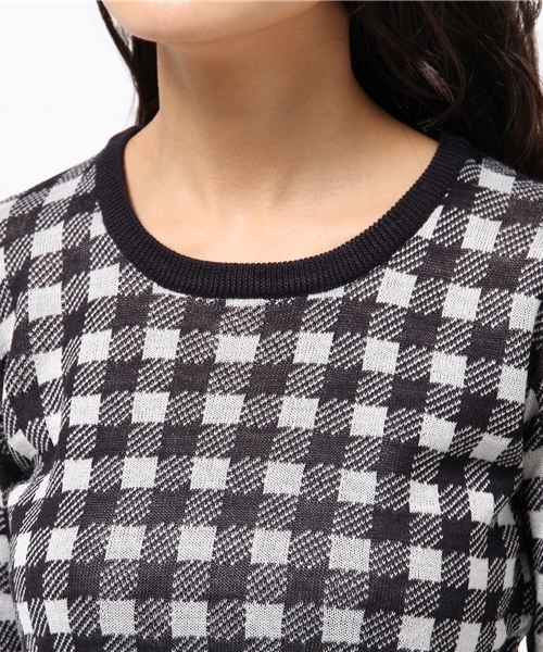 earth music&ecology（アースミュージックアンドエコロジー）の「チェックニットプルオーバー（ニット/セーター・レディース・ブラック/ライトピンク/サックスブルー/ネイビー・SMALL/MEDIUM）」の10枚目の写真