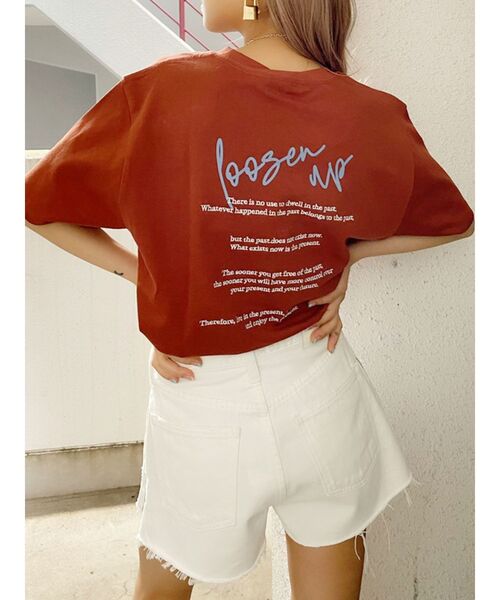 GYDA(ジェイダ)の「MESSAGE EMBROIDERYポケットT/S(Tシャツ/カットソー・レディース・オフホワイト/ブラック/ダークオレンジ・FREE)」の3枚目の写真