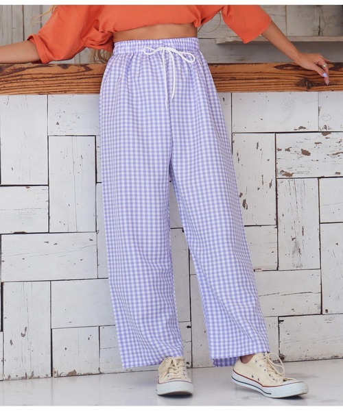 anap mimpi（アナップミンピ）の「ギンガムチェックリラックスパンツ（スラックス・レディース・ブラック/パープル/オレンジ・FREE）」の3枚目の写真
