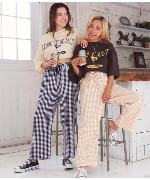 anap mimpi（アナップミンピ）の「ギンガムチェックリラックスパンツ（スラックス・レディース・ブラック/パープル/オレンジ・FREE）」の12枚目の写真