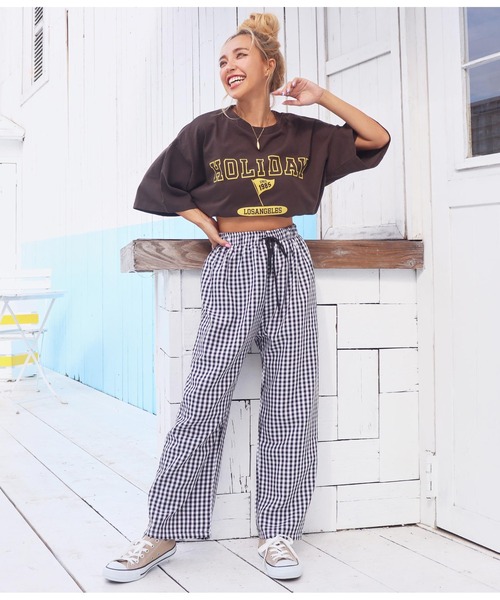 anap mimpi（アナップミンピ）の「ギンガムチェックリラックスパンツ（スラックス・レディース・ブラック/パープル/オレンジ・FREE）」の9枚目の写真