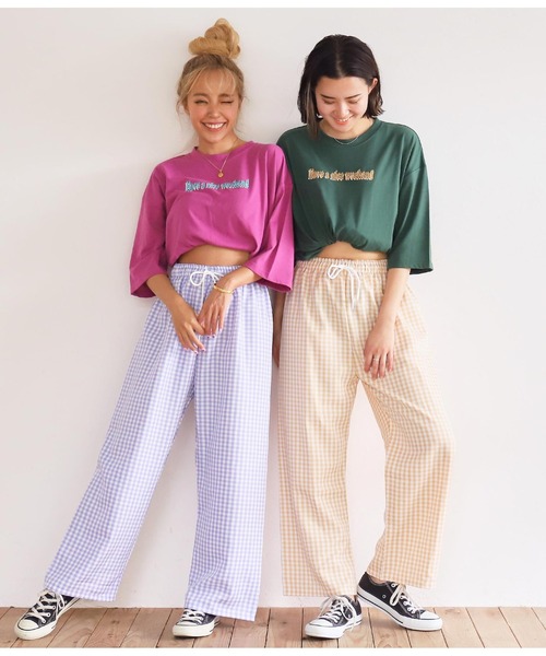anap mimpi（アナップミンピ）の「ギンガムチェックリラックスパンツ（スラックス・レディース・ブラック/パープル/オレンジ・FREE）」の15枚目の写真