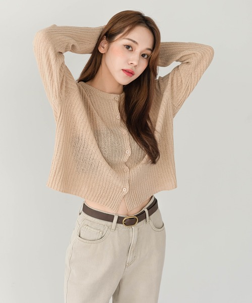 UNE MANSION（ユヌマンション）の「シンプルリブカーディガン（カーディガン/ボレロ・レディース・ブラック/ベージュ/ブラウン/ブルー/黄緑系・FREE）」の3枚目の写真