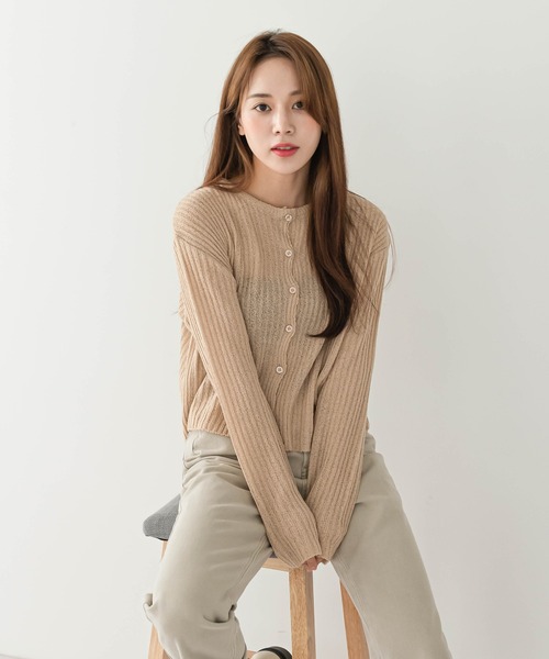 UNE MANSION（ユヌマンション）の「シンプルリブカーディガン（カーディガン/ボレロ・レディース・ブラック/ベージュ/ブラウン/ブルー/黄緑系・FREE）」の16枚目の写真