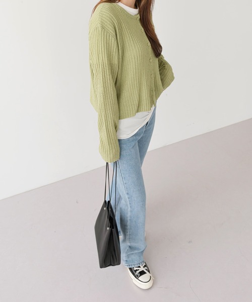 UNE MANSION（ユヌマンション）の「シンプルリブカーディガン（カーディガン/ボレロ・レディース・ブラック/ベージュ/ブラウン/ブルー/黄緑系・FREE）」の10枚目の写真