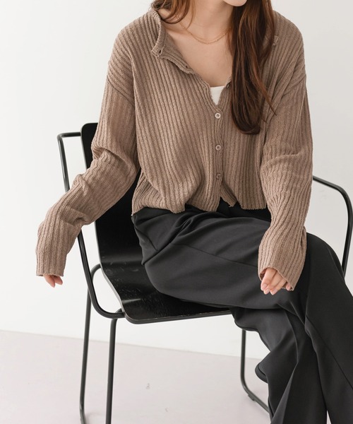 UNE MANSION（ユヌマンション）の「シンプルリブカーディガン（カーディガン/ボレロ・レディース・ブラック/ベージュ/ブラウン/ブルー/黄緑系・FREE）」の11枚目の写真