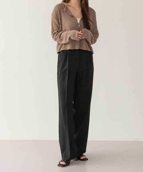 UNE MANSION（ユヌマンション）の「シンプルリブカーディガン（カーディガン/ボレロ・レディース・ブラック/ベージュ/ブラウン/ブルー/黄緑系・FREE）」の19枚目の写真