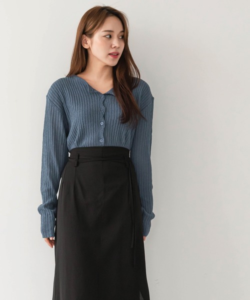 UNE MANSION（ユヌマンション）の「シンプルリブカーディガン（カーディガン/ボレロ・レディース・ブラック/ベージュ/ブラウン/ブルー/黄緑系・FREE）」の20枚目の写真