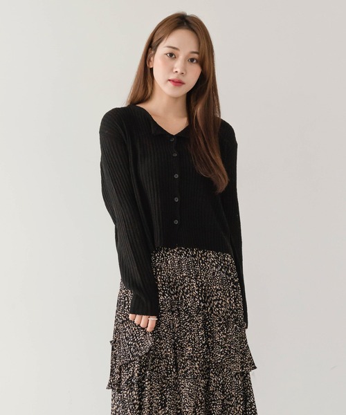 UNE MANSION（ユヌマンション）の「シンプルリブカーディガン（カーディガン/ボレロ・レディース・ブラック/ベージュ/ブラウン/ブルー/黄緑系・FREE）」の14枚目の写真