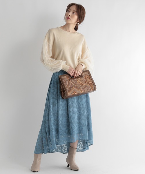 Andemiu（アンデミュウ）の「ジャガードフラワースカート217165（スカート・レディース・ブラック/ブルー/パープル・FREE/フリー）」の4枚目の写真