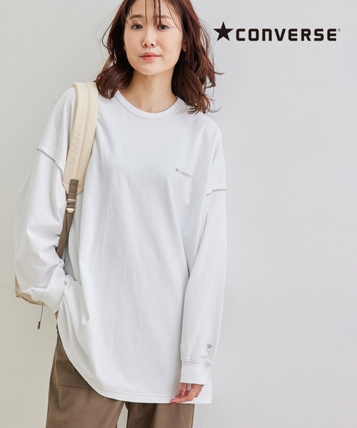 CONVERSE(コンバース)の「【CONVERSE/コンバース】配色ステッチトップス(Tシャツ/カットソー・レディース・ダークラベンダー/オフホワイト・38)」の1枚目の写真