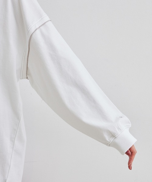 CONVERSE(コンバース)の「【CONVERSE/コンバース】配色ステッチトップス(Tシャツ/カットソー・レディース・ダークラベンダー/オフホワイト・38)」の3枚目の写真
