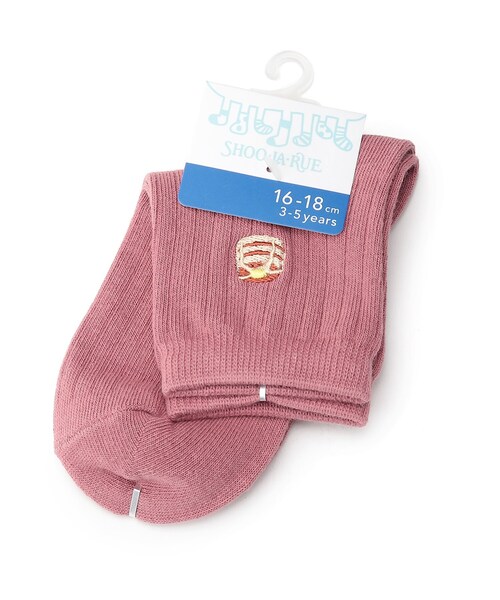 SHOO・LA・RUE(シューラルー)の「◆フード刺繍針抜きショートソックス(ソックス/靴下・キッズ・グリーン/ライトパープル/ブルー/ピンク系・53/59/56)」の1枚目の写真